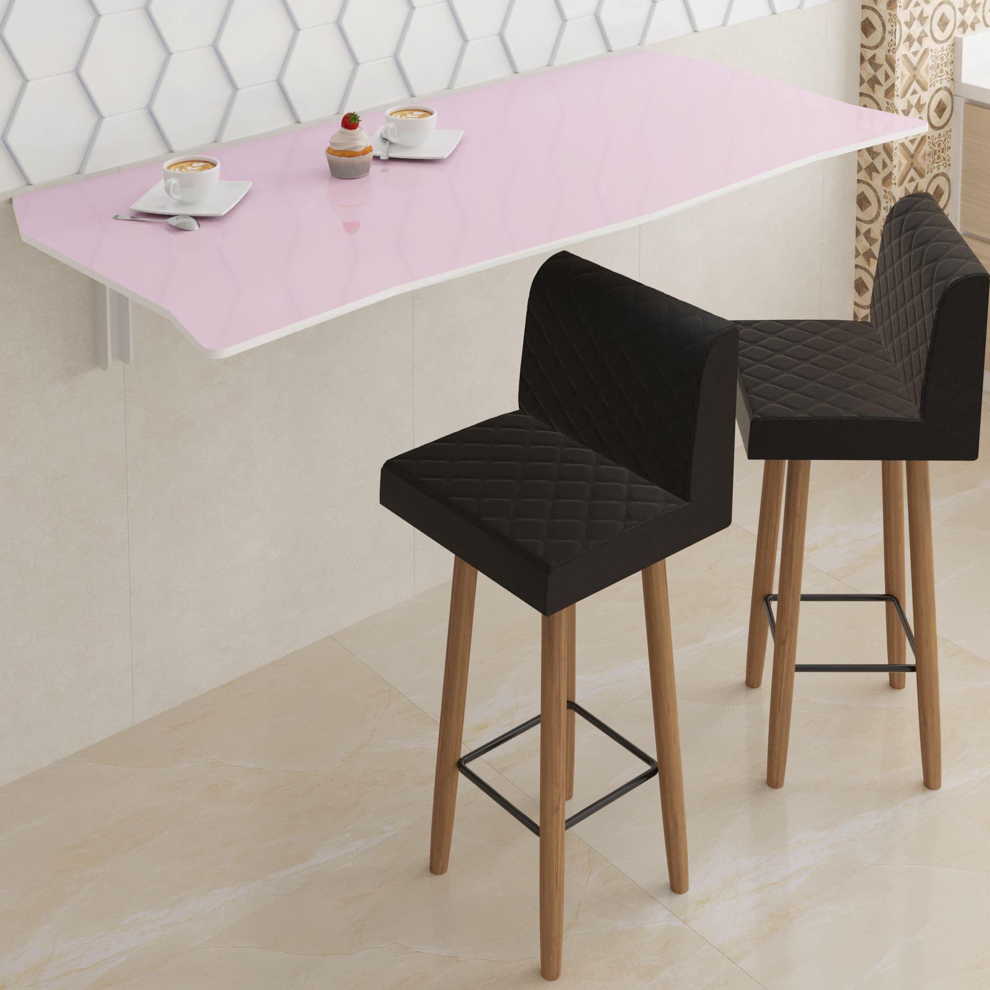 Mesa Dobrável 130 cm Linha Flat com 2 Banquetas - Cor Sweet Lilac - 1