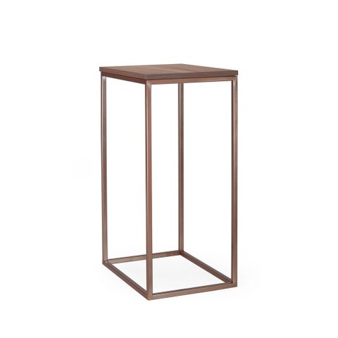 Mesa com Tampo de Madeira de 40cm X 30cm (60cm) de Altura em Ferro Pintado de Cobre Stainless