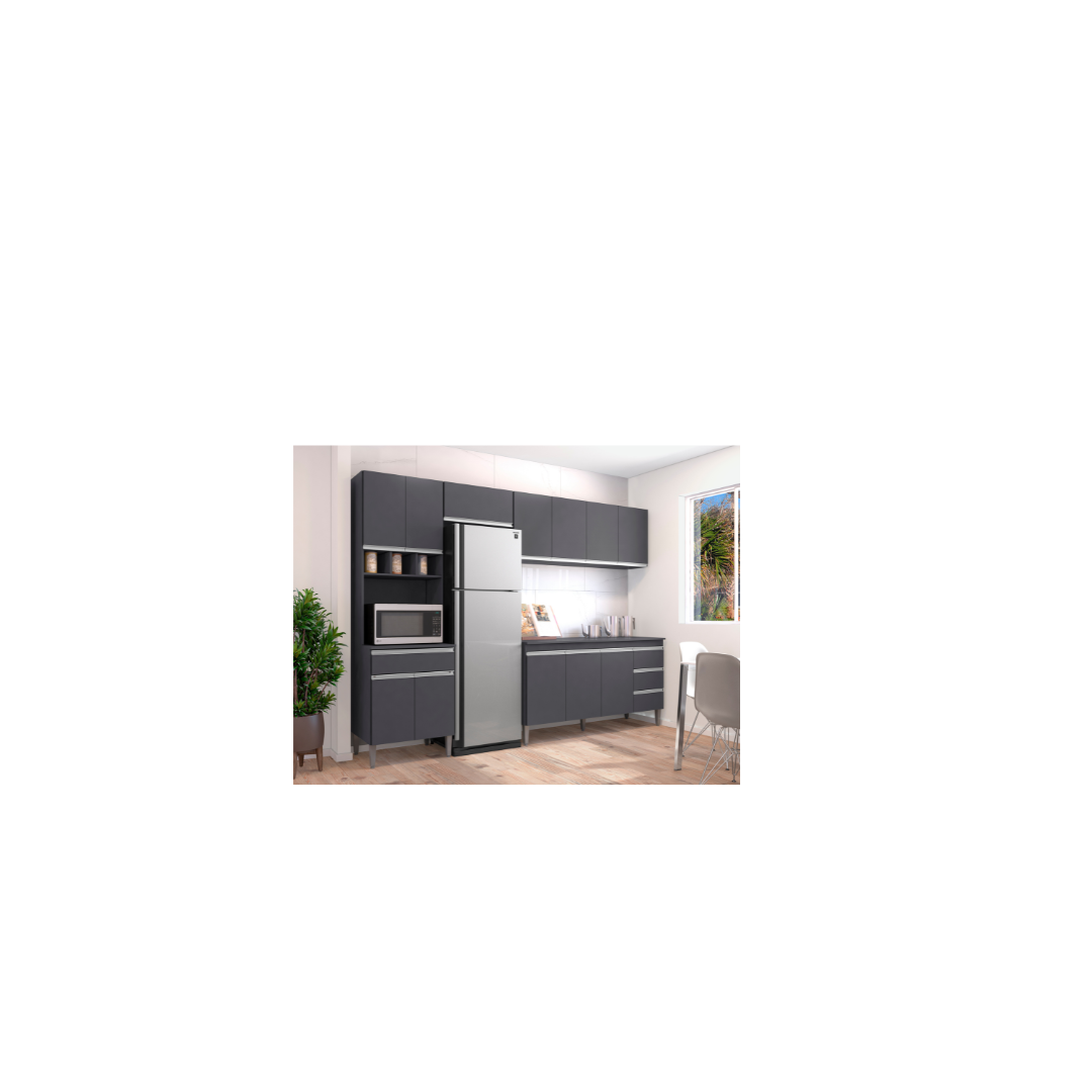 Cozinha Completa Compacta 280cm Madrid Cinza - Montanaris Decor