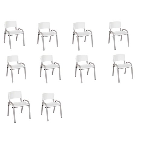 Kit 10 Cadeiras Infantil Iso, Escola, Base Cinza- Branco