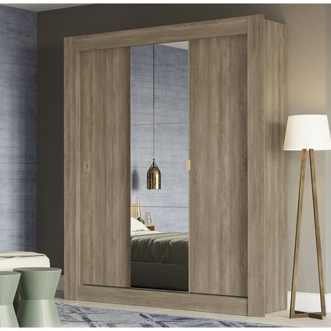 Guarda Roupa Kappesberg 3 Portas de Correr com Espelho H563 Nogal