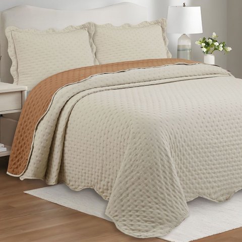 Cobre Leito Colcha By-collor Queen 3 Peças Bege-terracota - 100% Poliéster