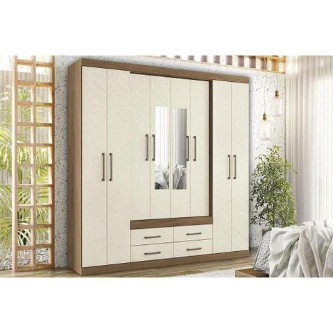 Guarda Roupa 8 Portas (2 C- Espelho) e 4 Gavetas Nápoles Jatobá-areia - Santos Andirá