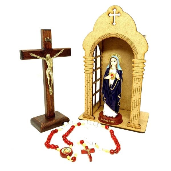 kit Imaculado Coração de Maria - Madeira Escura - 1