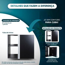 Conjunto Gabinete para Banheiro Preto 55cm sem Cuba Harpia - 4