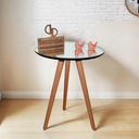 Ver imagem 1 de Mesa de Canto Pés Palito Amadeirado com Espelho Redondo MDF Madeira Maciça 60cm Decoraper