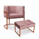 Ver imagem 1 de Kit Poltrona e Puff Luana Base Bronze Veludo Rosê - Montanaris Decor Md Montanaris Decor Kit Luana