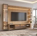 Ver imagem 1 de Estante TV 75 pol Prateleiras e Cristaleira Vidro Reflecta 100% MDF LED Lincoln Float 254cm Carvalho