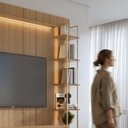 Ver mais imagens de Estante TV 75 pol Prateleiras e Cristaleira Vidro Reflecta 100% MDF LED Lincoln Float 254cm Carvalho