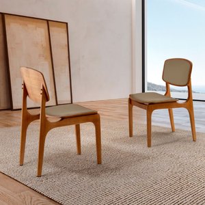 Conjunto com 2 Cadeiras Malta em Madeira Maciça para Sala de Jantar Moderna Mobília