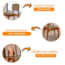 Conjunto com 2 Cadeiras Malta em Madeira Maciça para Sala de Jantar Moderna Mobília - 4