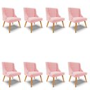 Ver imagem 1 de Kit 8 Cadeiras Estofadas para Sala de Jantar Pés Palito Lia Suede Rosa Bebê - Ibiza