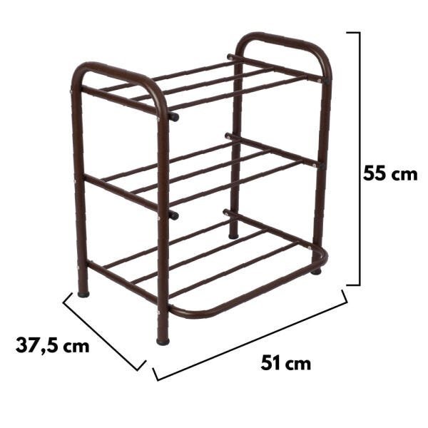 Sapateira 3 Andares Pintura Elestrostática Aço Corten 6 Pares - 51x55 Cm - 6