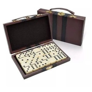DOMINO 28 PECAS DE OSSO COM MALETA DE COURO JOGO PROFISSIONAL ESTOJO