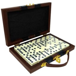 DOMINO 28 PECAS DE OSSO COM MALETA DE COURO JOGO PROFISSIONAL ESTOJO - 3