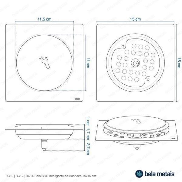 Kit 05 - Ralo Click Inteligente 15X15 Cm (Inox Rosé) - 10