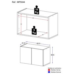 Gabinete de Banheiro 62,5cm Suspenso 2 Portas Multimóveis Mp5044 Branco - 3