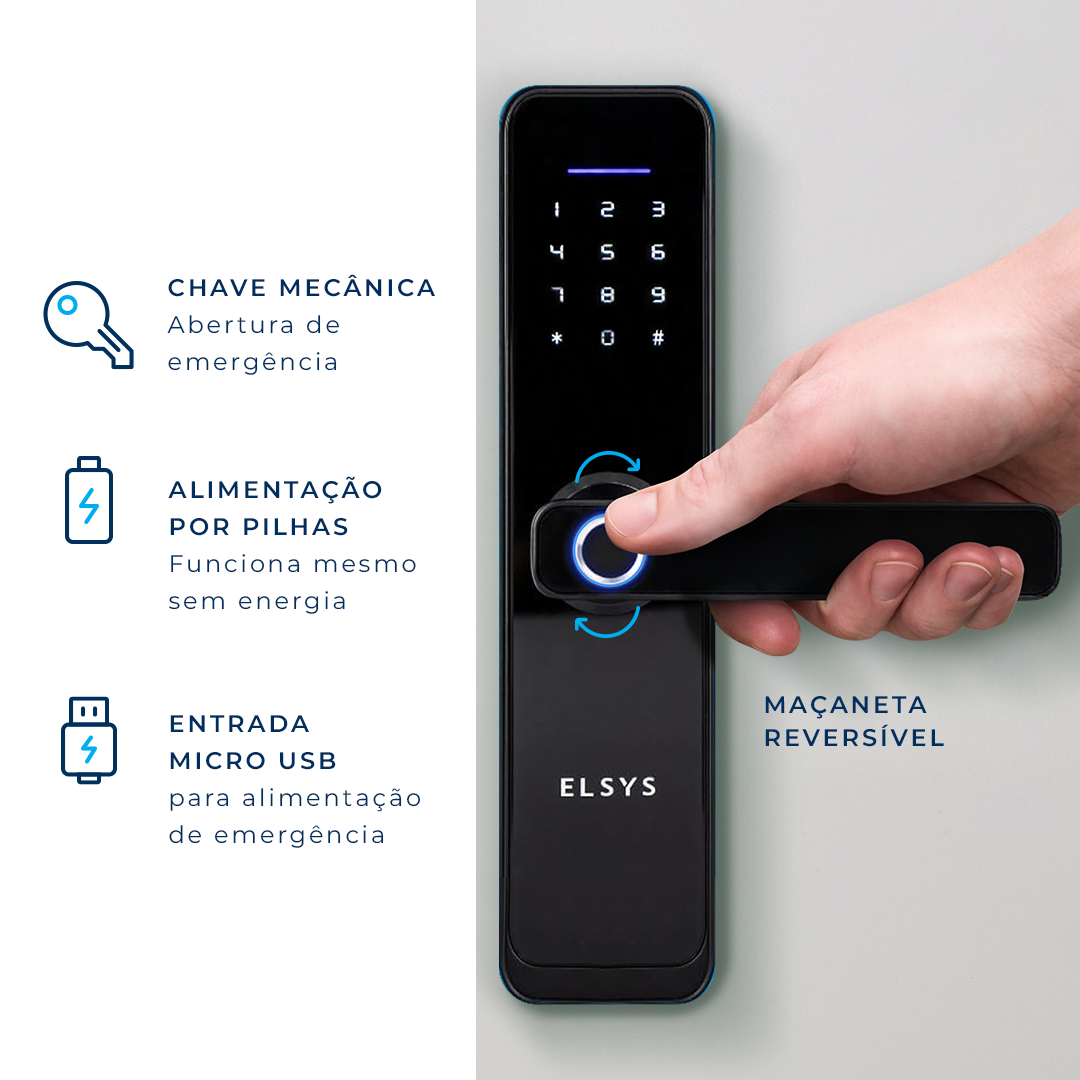 Fechadura Digital Wi-fi com Biometria Esf-de4000b - Elsys - 4