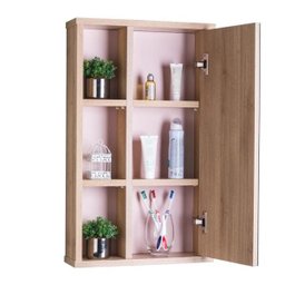 Armário com Espelho para Banheiro Milano Carvalho e Rosa Claro - 4