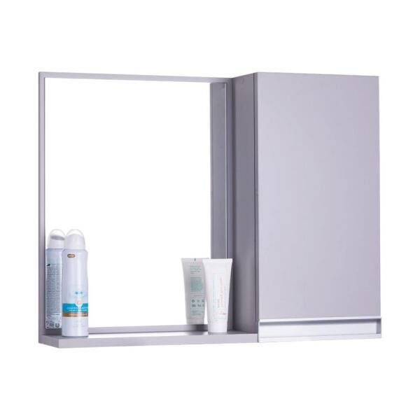 Espelho de Banheiro com Armário Cinza Claro e Puxador Metal - 2