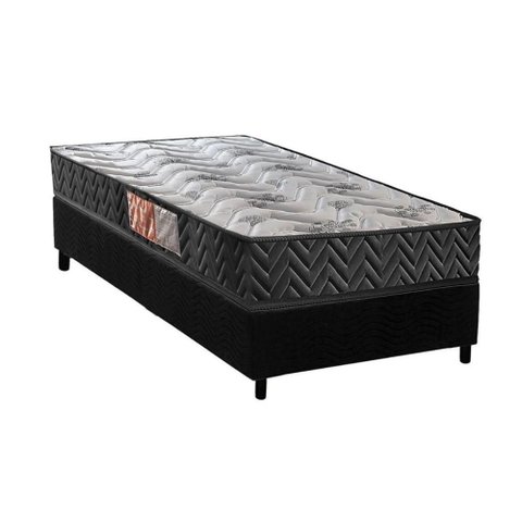 Conjunto Box Solteiro: Colchão Espuma Paropas D23 Pasquale Black + Base Crc Suede Black (88x188)