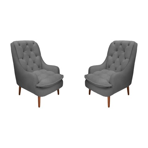 Kit 2 Poltronas Decorativas Lille Suede Grafite - Dominic Decor
