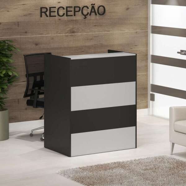 Balcão Recepção Cinza Preto Gebb Work MadeiraMadeira