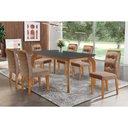 Ver imagem 1 de Conjunto: Mesa Sala Jantar Londrina C/ Tampo Madeirado C/ Vidro Canto Curvo 180x90cm e 6 Cadeiras