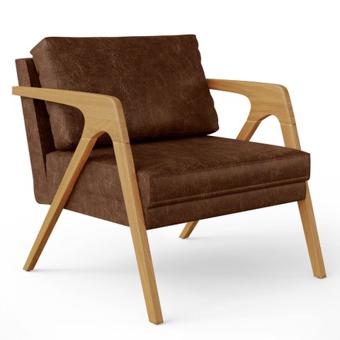 Poltrona Decorativa Para Sala Estar Pietra Com Estrutura Madeira L02 Couríssimo Marrom - Lyam