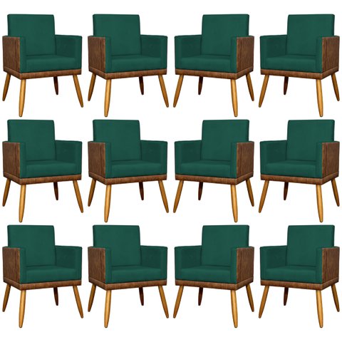 Kit 12 Poltronas Decorativas para Escritório Lis Corino e Suede Cores Pé Palito