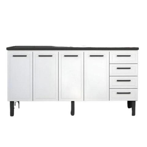 Gabinete de Cozinha 174cm Armário 100% Aço 4 Porta 4 Gavetas:Branco