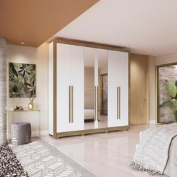 Guarda-roupa Casal 100% Mdf Kappesberg C/pés e 8 Espelhos 6 Portas 8 Gavetas Branco/nogueira - 8