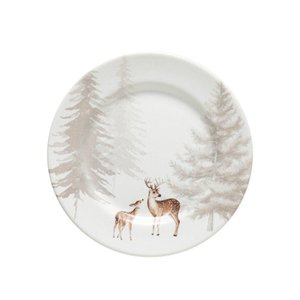 Prato de Sobremesa Copa e Cia Aquarelle Natal em Cerâmica Rena Duo