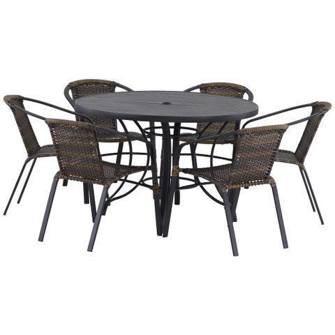 6 Cadeiras Floripa e Mesa Tampo Ripado Aluminio Piscina Jardim Trama Original