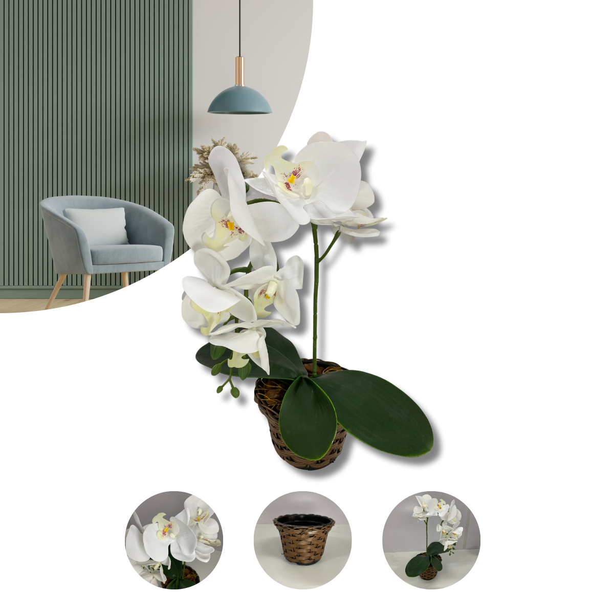 Vaso Arranjo Flor Orquídea Branca Artificial Buque Enfeite Casa Decoração