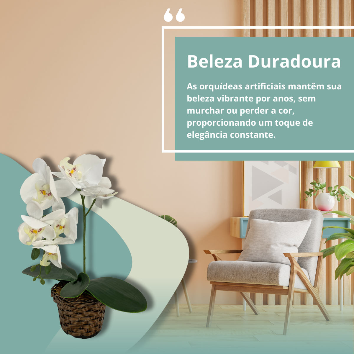 Vaso Arranjo Flor Orquídea Branca Artificial Buque Enfeite Casa Decoração - 3