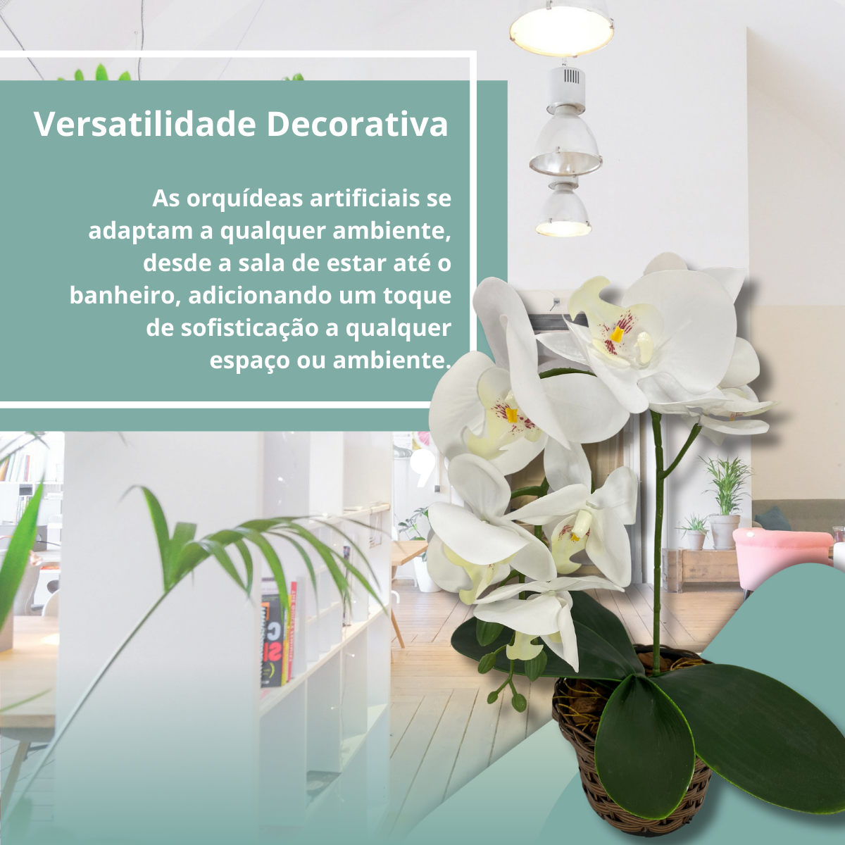 Vaso Arranjo Flor Orquídea Branca Artificial Buque Enfeite Casa Decoração - 2