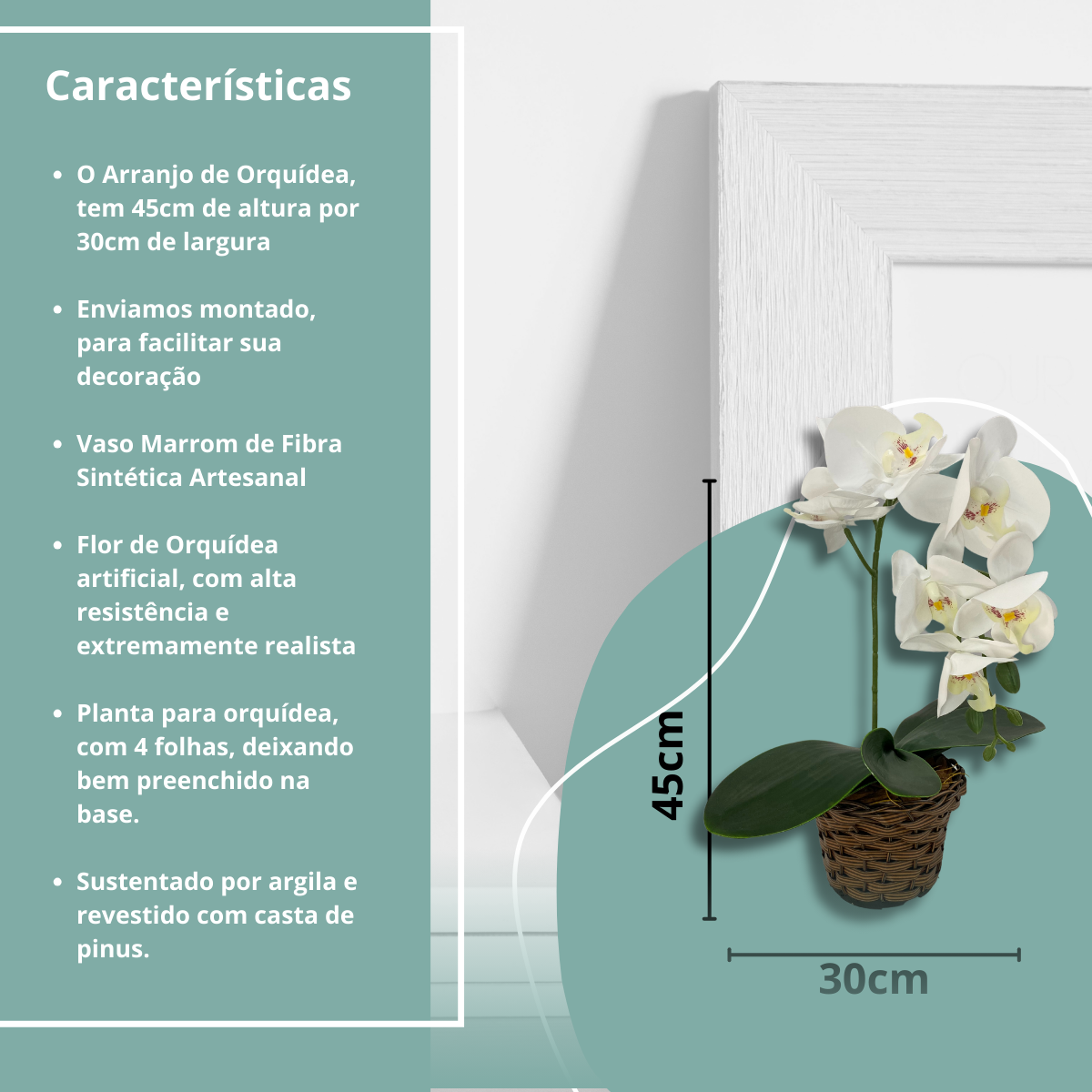 Vaso Arranjo Flor Orquídea Branca Artificial Buque Enfeite Casa Decoração - 4