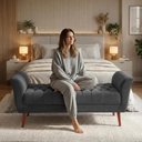 Ver imagem 4 de Recamier Capitone Pes Madeira 160 cm Grecia Suede Cinza Escuro Mpassos