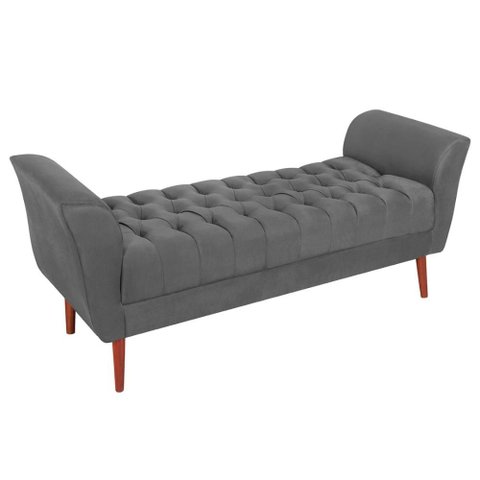 Recamier Capitone Pes Madeira 160 cm Grecia Suede Cinza Escuro Mpassos