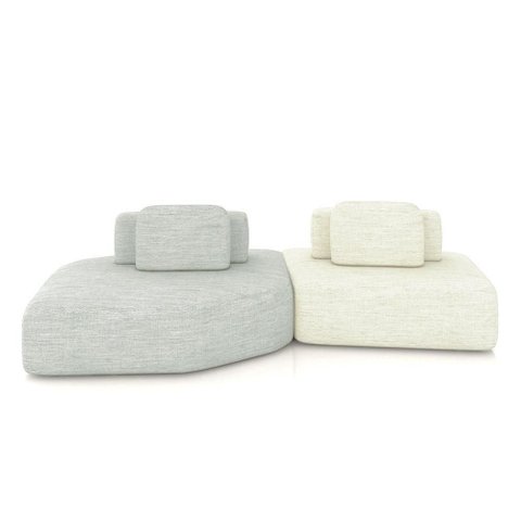 Sofá Modular Ilha Dakota G33 2 Módulos 310cm Linho Cinza-Offwhite Gran Belo