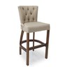 Banqueta Alta em Madeira Maciça 102cm Altura - Assento Estofado Capitonê - Linho Bege - 1