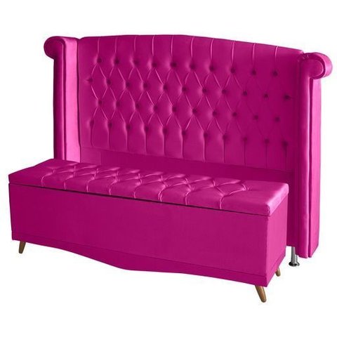 Kit de Quarto Cabeceira de Cama Box e Calçadeira Baú Toquio Casal 140 Cm Suede Rosa Pink do Lar