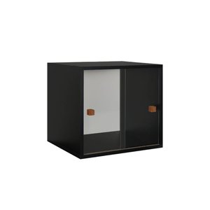 Armário Kit 44 Preto com Portas de Correr Acrílico e Puxador Montante Natural