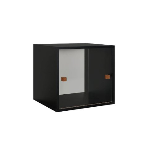 Armário Kit 44 Preto com Portas de Correr Acrílico e Puxador Montante Natural