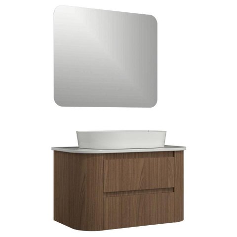 Conjunto Gabinete Suspenso para Banheiro Estela 2 Gavetas 80cm Amadeirado Venturi