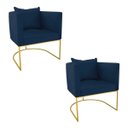 Ver imagem 1 de Kit 2 Poltronas Paola Suede Azul Marinho Base Metálica Dourado - D'Rossi