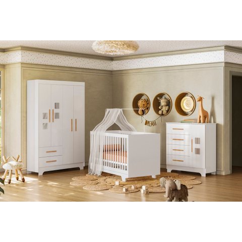 Berço que Vira Cama com Colchão - Flocos - Mobibaby