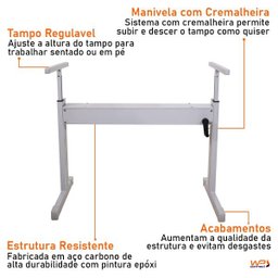 Mesa Altura Regulável Ergonômica para Home Office com Tampo 120x80 - Preto - 6