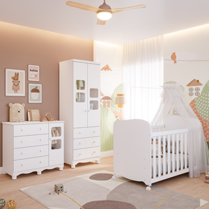 Quarto de Bebê Completo Berço Americano Guarda Roupa Uli 2 Portas Cômoda 4 Gavetas Uli